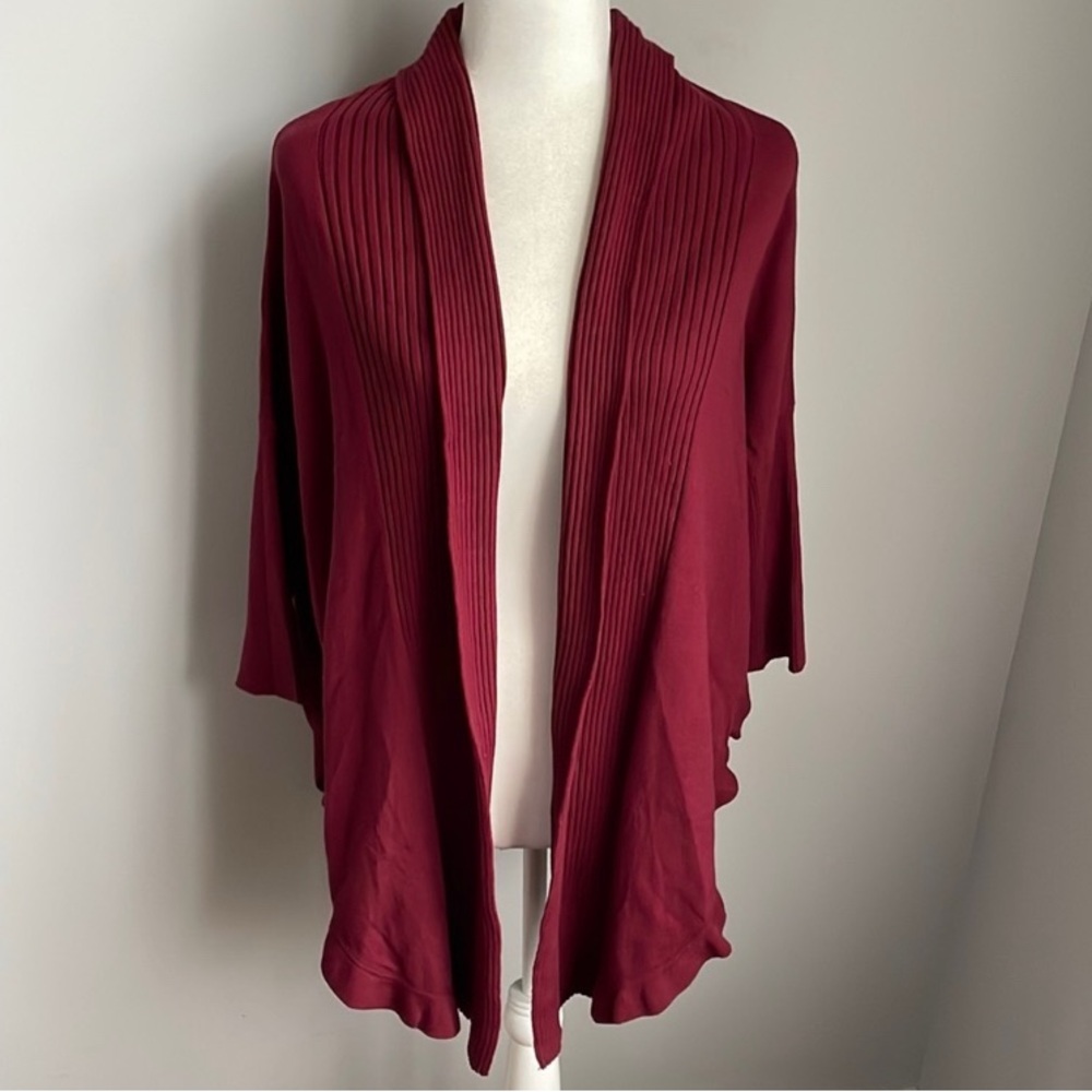 Soft Surroundings Burgundy Draped Ruffle Cardigan Sweater Size S/M
